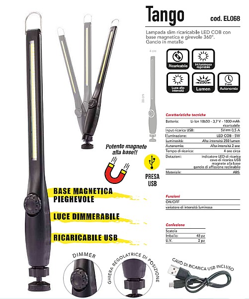 LAMPADA DA LAVORO SLIM RICARICABILE CON MAGNETE - CFG EL068