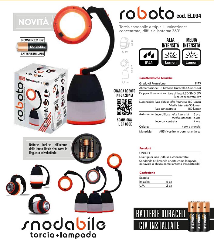 TORCIA SNODABILE DOPPIA ILLUMINAZIONE 5W - CFG EL094