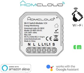 MODULO INTERRUTTORE 1 CANALE WI-FI CON MONITORAGGIO ENERGIA - LIFE AS-SM1E