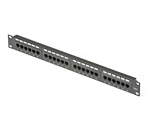 PANNELLO PATCH 24 PORTE UTP CAT6 RJ45 PER RACK 19" NERO - MHC AR-PPU6-24