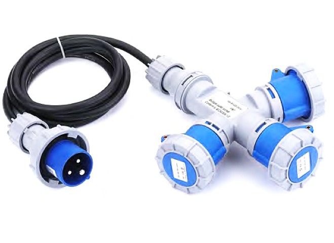 ADATTATORE CEE CON CAVO 2,2MT SPINA 16A A 3 PRESE 2P+T IP67 - OVE 20566