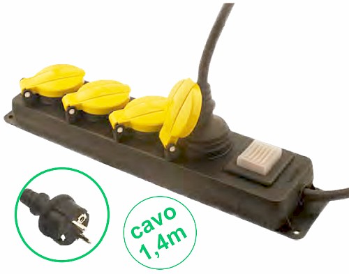MULTIPRESA 4 USCITE SCHUKO BIVALENTI SPINA SCHUKO NERA IP44 - OVE 30356