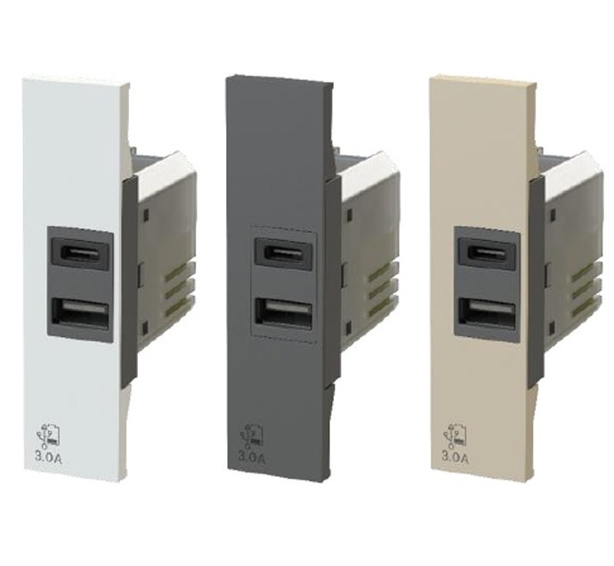PRESA 1M 2/USB3.0A TIPO A E C PER LIVINGNOW + 3 COVER S/B/N - 4BX 4B.K.USB.30