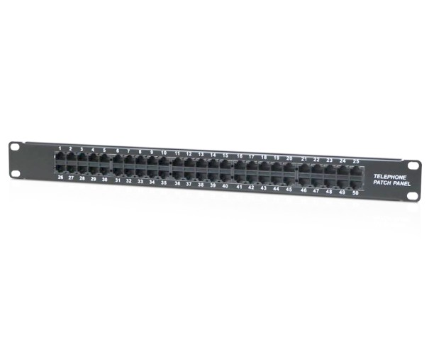 PANNELLO PATCH TELEFONICO CAT3 50 PORTE PER RACK 19" NERO - MHC AR-PPT3-50