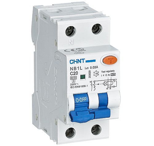 INTERRUTTORE M/T DIFFERENZIALE 1P+N 20A C 6KA 30MA T.A 2M - CHT 203248