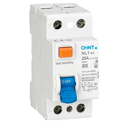 INTERRUTTORE DIFFERENZIALE PURO 25A 2P 30MA 10KA TIPO F - CHT 263717