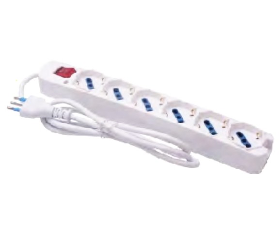 MULTIPRESA 6 USCITE SCHUKO BIVALENTI CON INTERRUTTORE BIANCA - OVE 30081N