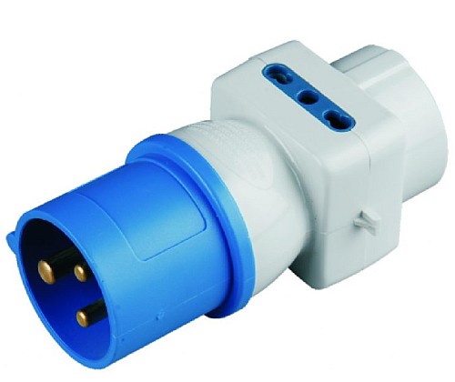ADATTATORE CEE SPINA 2P+T 16A 2 PRESA BIVALENTE + 1 SCHUKO - OVE 20551