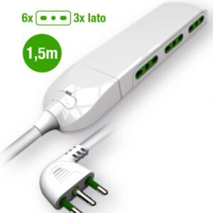 MULTIPRESA SLIM 6 USCITE BIVALENTI CAVO 1,5M SP.16A BIANCA - LED 800352