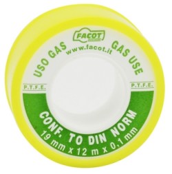 NASTRO P.T.F.E TEFLON DIN USO GAS GIALLO 12X0.1MM 12 MT - DIA 201T0061212