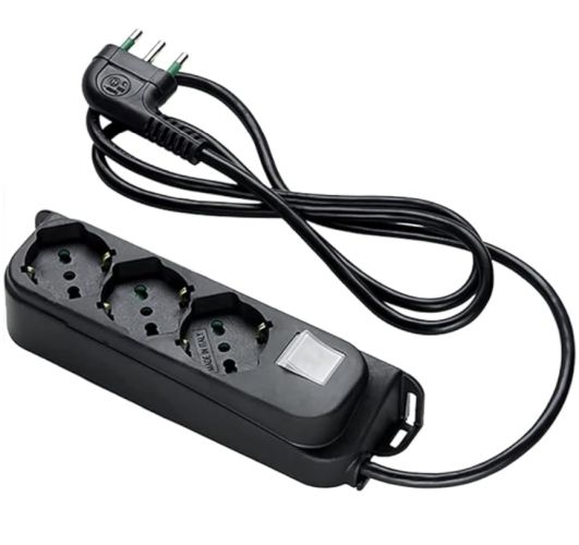 MULTIPRESA 3 PR. SCHUKO NERA SPINA 90°16A INTER.SOVRAC.1,5MT - FME 474614
