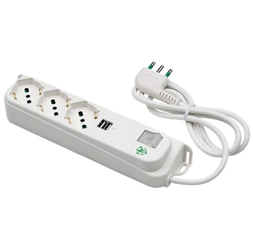 MULTIPRESA 3 SCHUKO BIVALENTI + 2USB + INTERRUTTORE BIANCA - FME 47450ECO