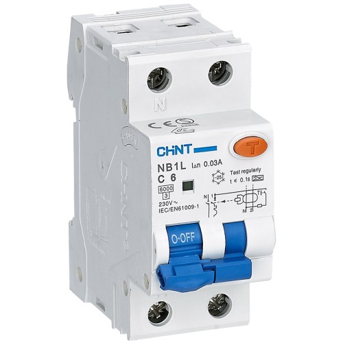 INTERRUTTORE M/T DIFFERENZIALE 1P+N 6A C 6KA 30MA T.A 2M - CHT 203244