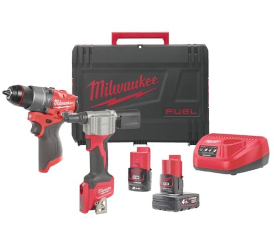 KIT TRAPANO AVVITATORE E RIVETTATRICE 12V + BATTERIE E VALIG - COP 4933480593