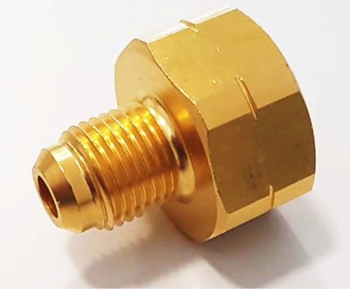 ADATTATORE VALVOLA FEMMINA W21,8X1/4"LH USCITA MASCHIO 5/16" - GAS F-AF-AL-21,8-002