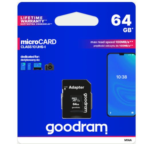 MICROSD 64GB CLASSE 10 UHS I CON ADATTATORE SD - GOODRAM - LIFE GR-M1AA-0640R11