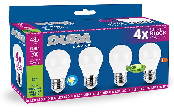 LAMPADA QUADRIPACK SFERA LED 5W E27 4000K 500LM OPALE - DRL CP45N7-4