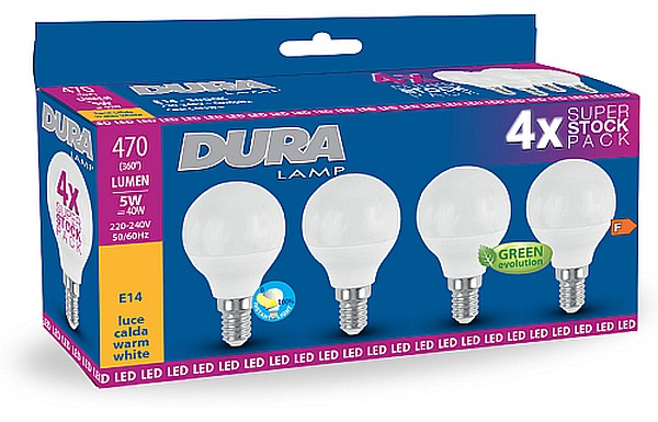 LAMPADA QUADRIPACK SFERA LED 5W E14 3000K 470LM OPALE - DRL CP45W-4