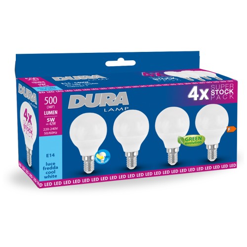 LAMPADA QUADRIPACK SFERA LED 5W E14 6400K 500LM OPALE - DRL CP45C-4