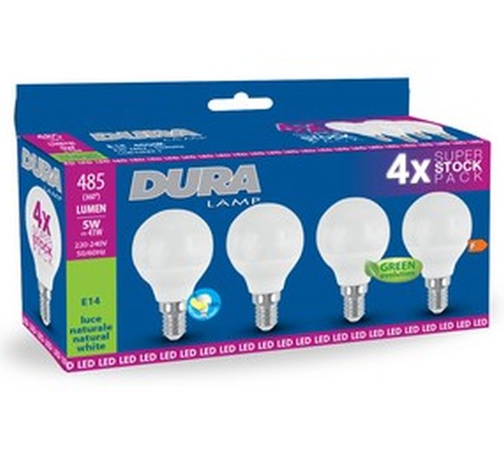 LAMPADA QUADRIPACK SFERA LED 5W E14 4000K 500LM OPALE - DRL CP45N-4