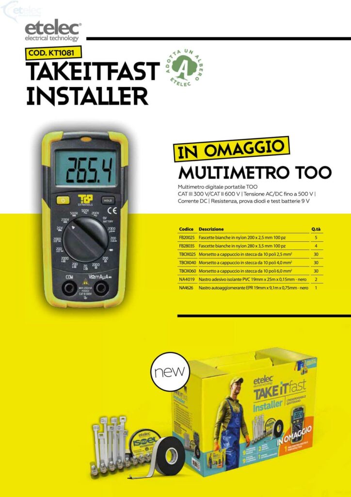 KIT MULTIMETRO DIGITALE TOO + FASCETTE + MORSETTI + NASTRO - ETL KT1081