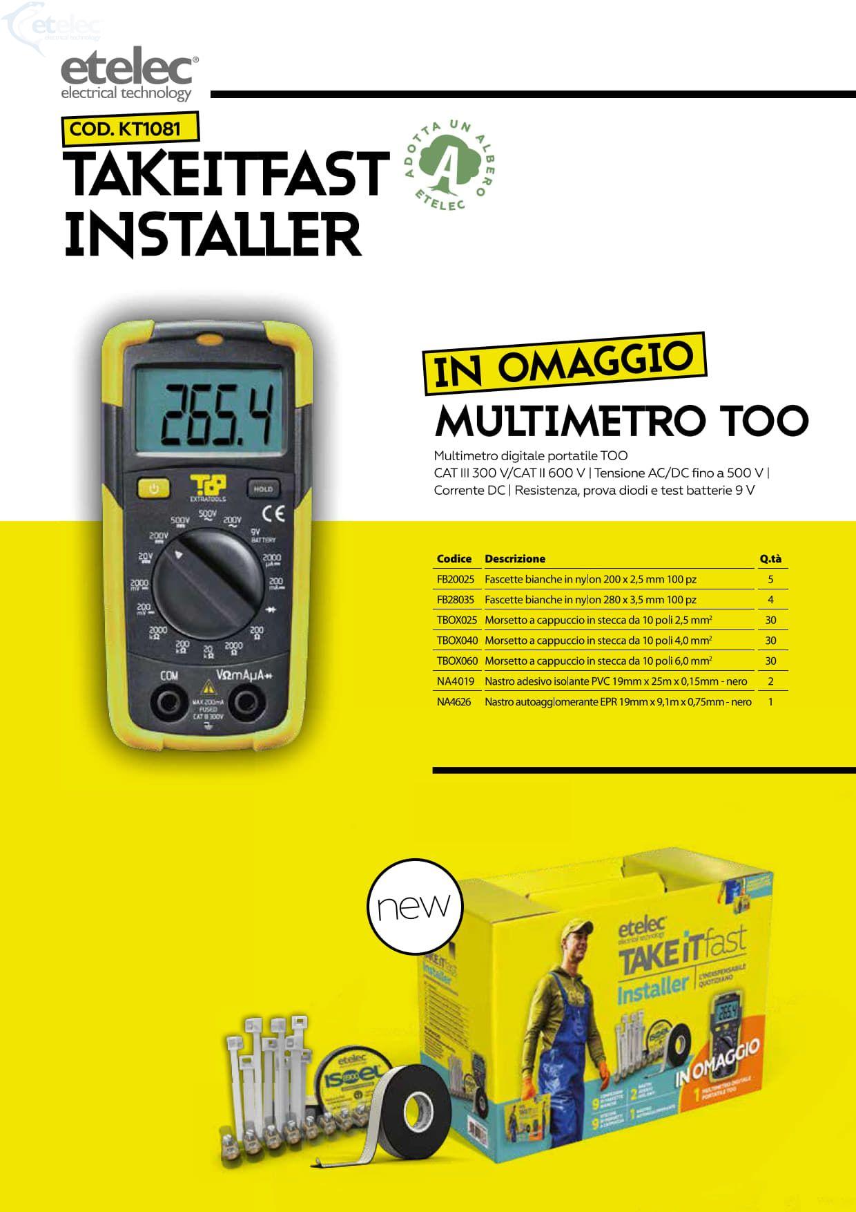 KIT MULTIMETRO DIGITALE TOO + FASCETTE + MORSETTI + NASTRO - ETL KT1081