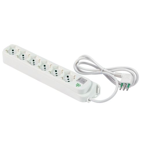MULTIPRESA 6 PR. SCHUKO BIANCA SPINA 90°10A INTER.SOVRAC.1,5 - FME 474304ECO