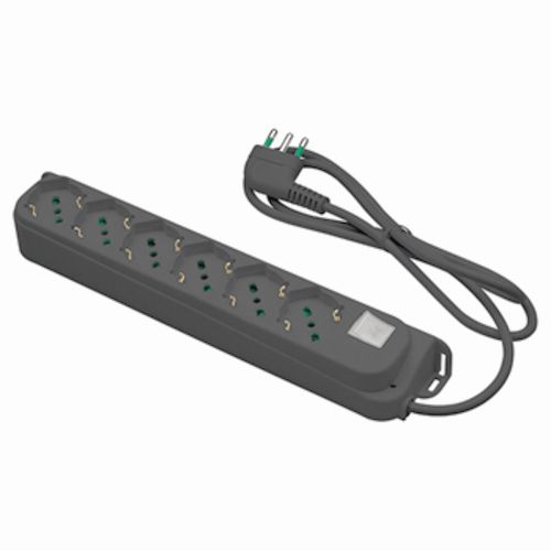 MULTIPRESA 6 PR. SCHUKO NERA SPINA 90°10A INTER.SOVRAC.1,5MT - FME 474314