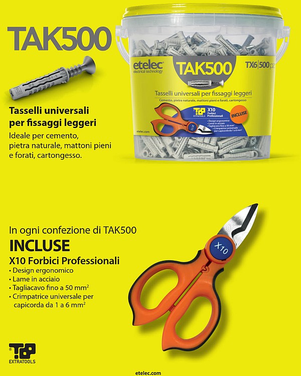 BARATTOLO 500 TASSELLI D.6 CON FORBICE X10 INCLUSA - ETL TAK500